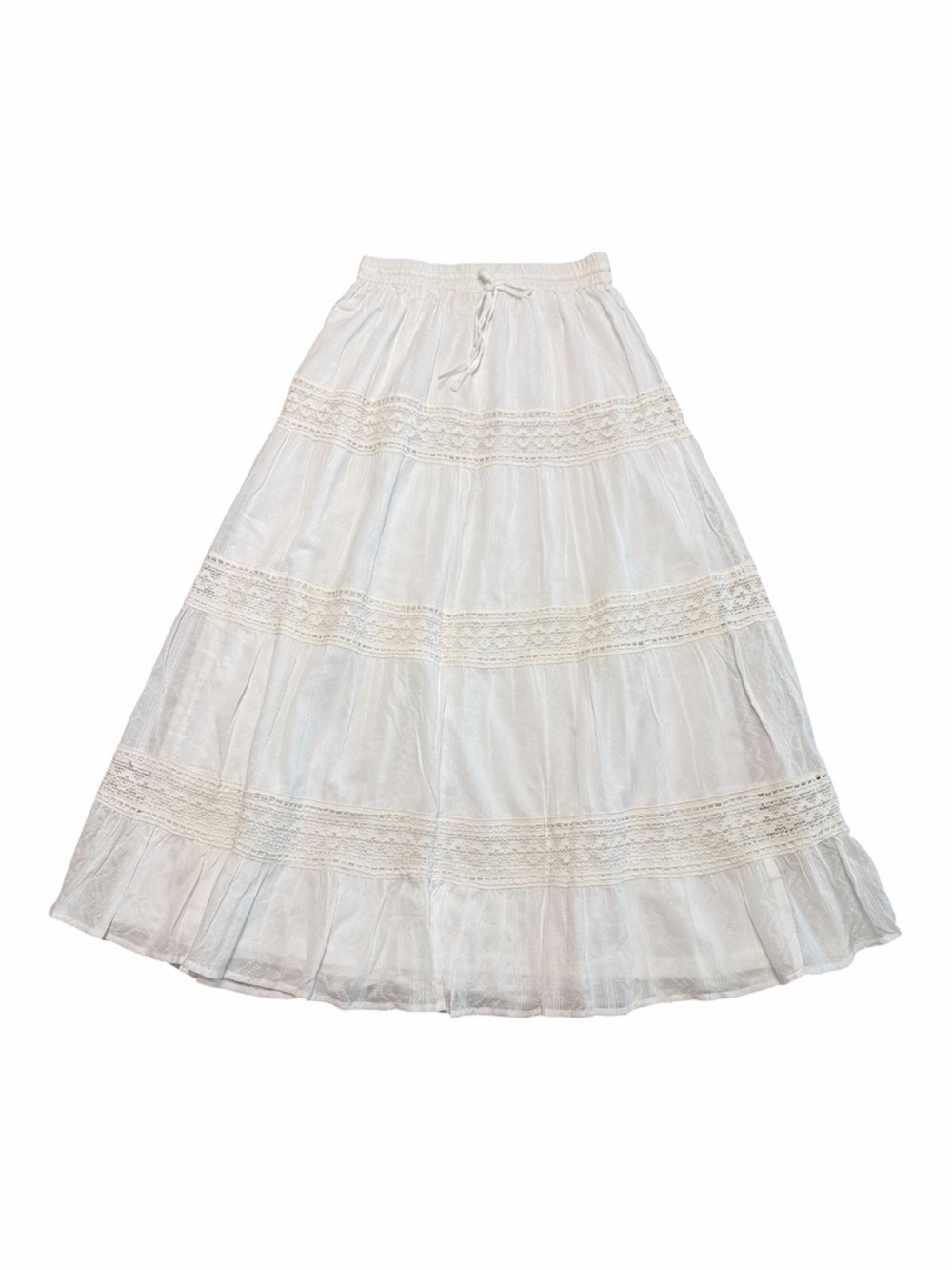 •Women’s Crochet Tiered Maxi Skirt - White